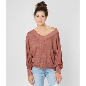 Free People We The Free South Side Thermal Top Size XS Cinnamon Burnout V‎ Neck